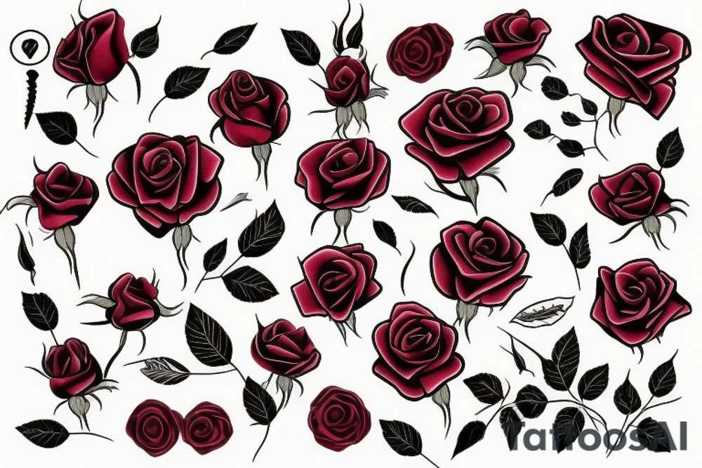 Roses with red ruby tattoo idea