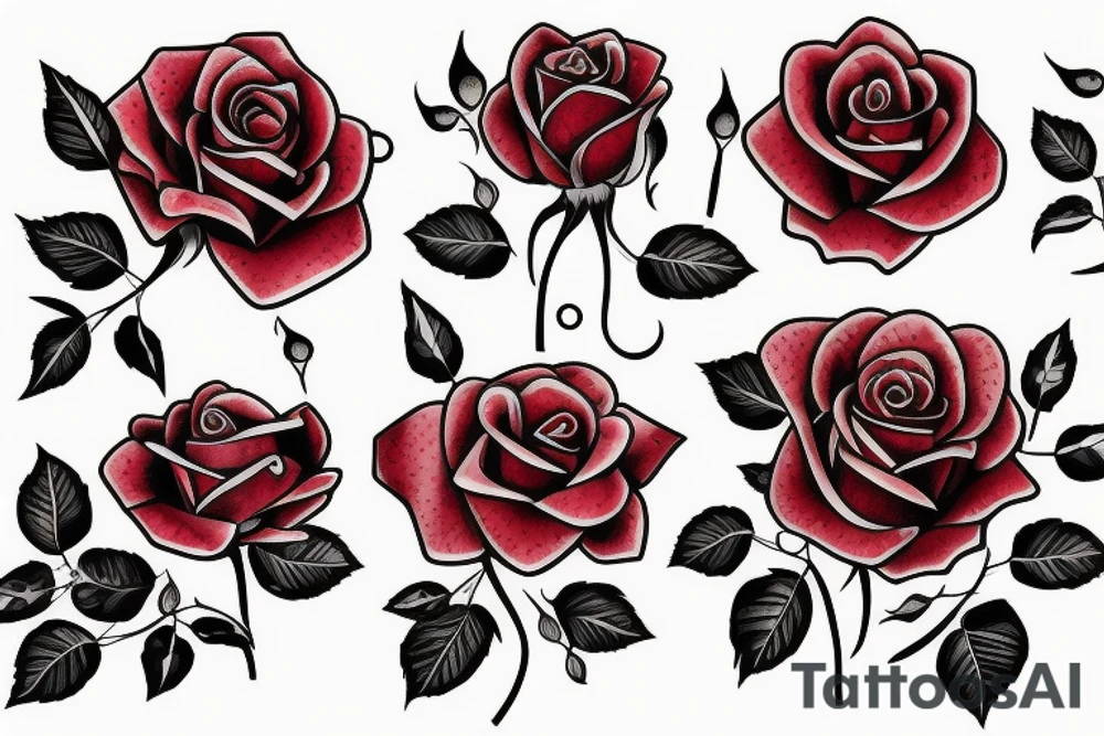Roses with red ruby tattoo idea