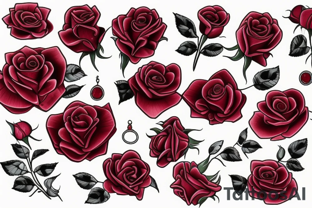 Roses with red ruby tattoo idea