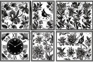 A cardinal, a clock, and flowers tattoo idea