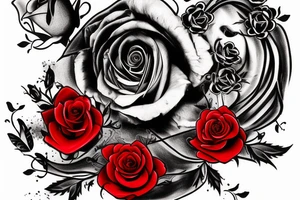Black tower with revolvers and red roses. tattoo idea