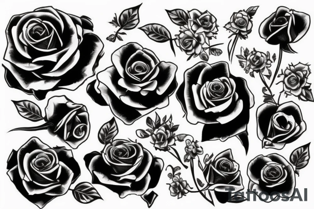 Black tower with revolvers and red roses. tattoo idea