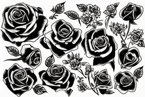 Black tower with revolvers and red roses. tattoo idea