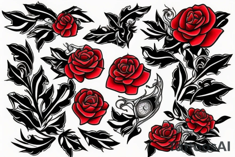 Black tower with red roses tattoo idea