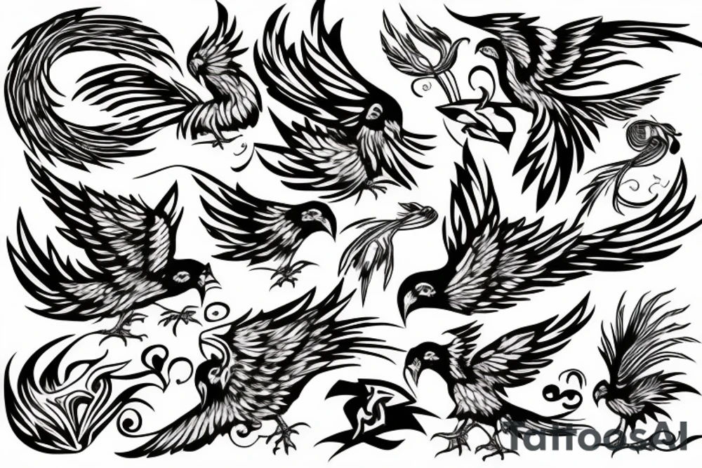 Phoenix bird with flame tattoo idea