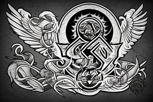 fenix rises from sun background of shield in shape of letter A tattoo idea