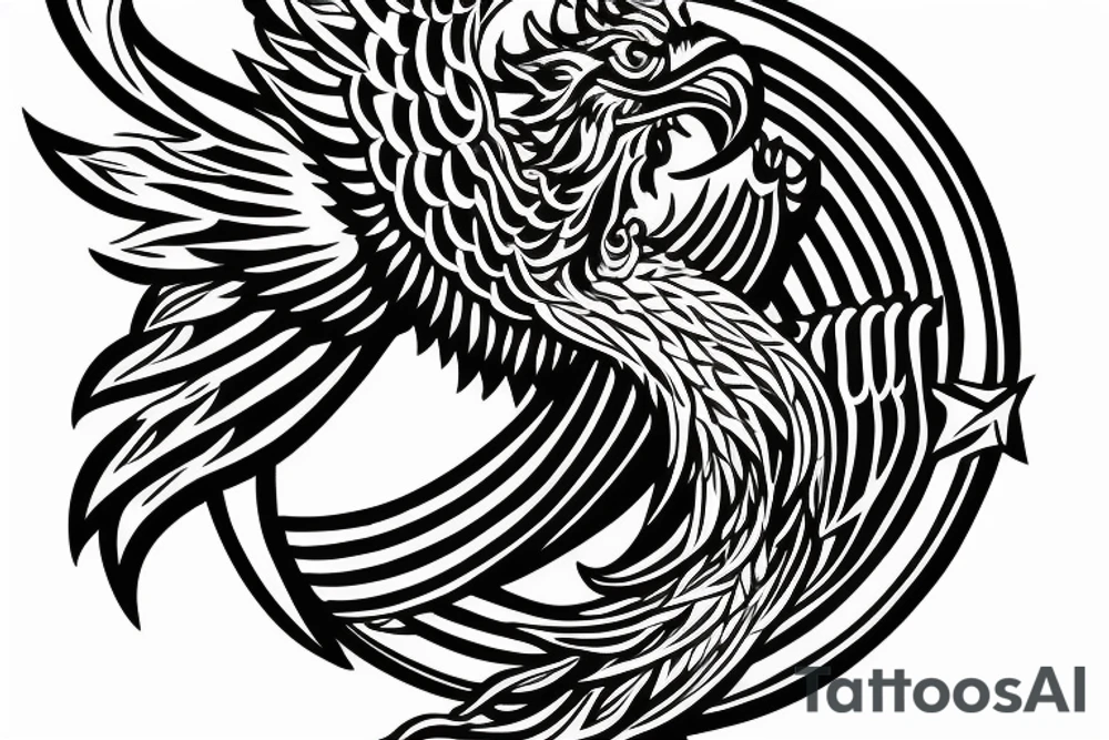 fenix rises from sun background of shield in shape of letter A tattoo idea