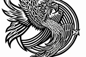 fenix rises from sun background of shield in shape of letter A tattoo idea
