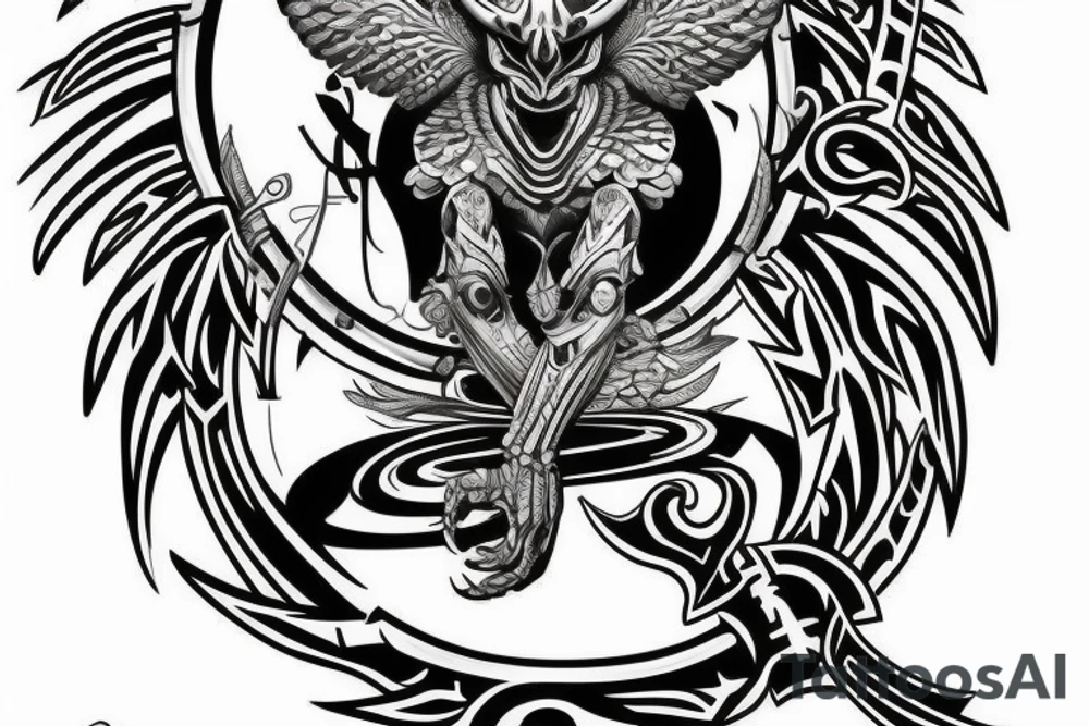 fenix rises from sun background of shield in shape of letter A tattoo idea