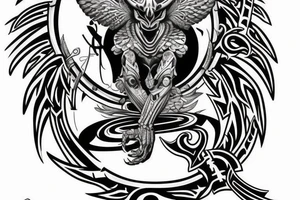 fenix rises from sun background of shield in shape of letter A tattoo idea