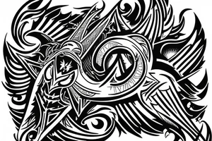 fenix rises from sun background of shield in shape of letter A tattoo idea