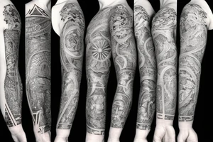 Philosophical tattoo sleeve must include time and socratic style old school with clouds tattoo idea