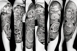 Philosophical tattoo sleeve must include time and socratic style old school with clouds tattoo idea