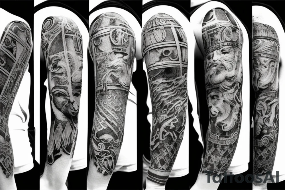 Socrates tattoo mix of Roman Empire sleeve tattoo idea