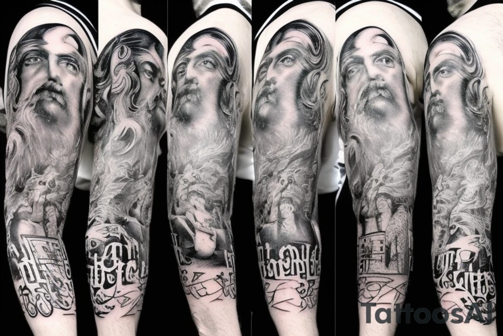 Socrates tattoo mix of Roman Empire sleeve tattoo idea