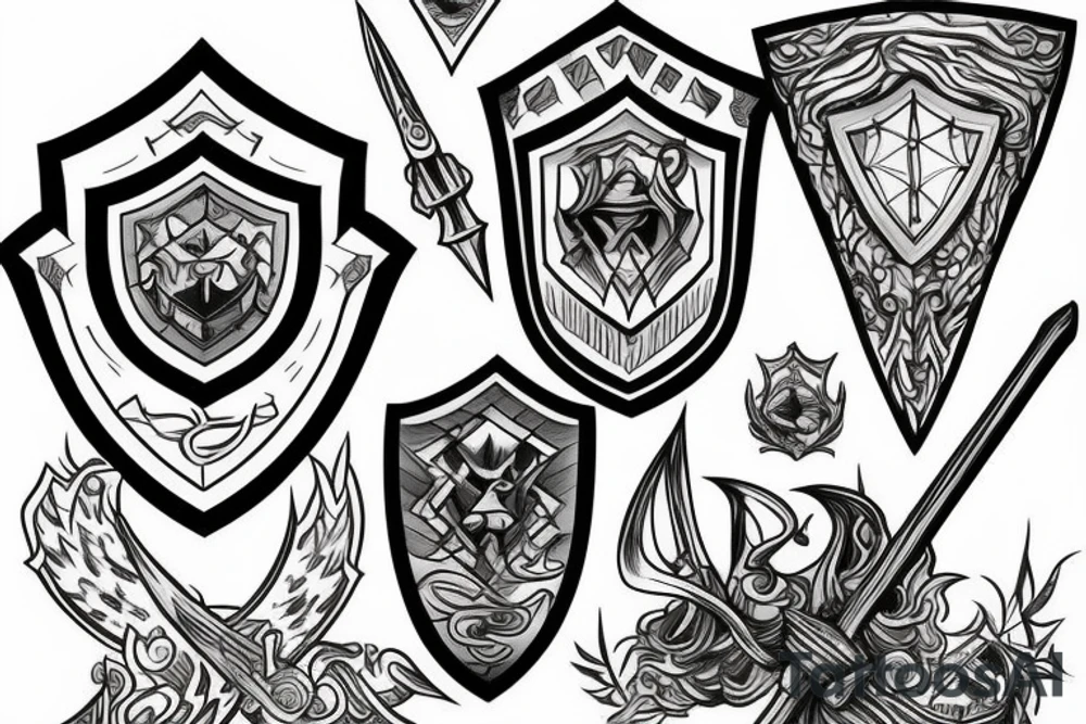 Keep word with shield and sword crystal formation tattoo idea