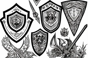 Keep word with shield and sword crystal formation tattoo idea