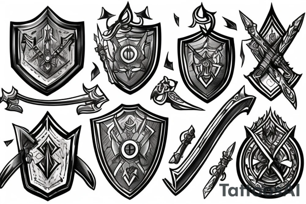 Keep word with shield and sword crystal formation tattoo idea