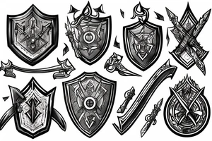 Keep word with shield and sword crystal formation tattoo idea