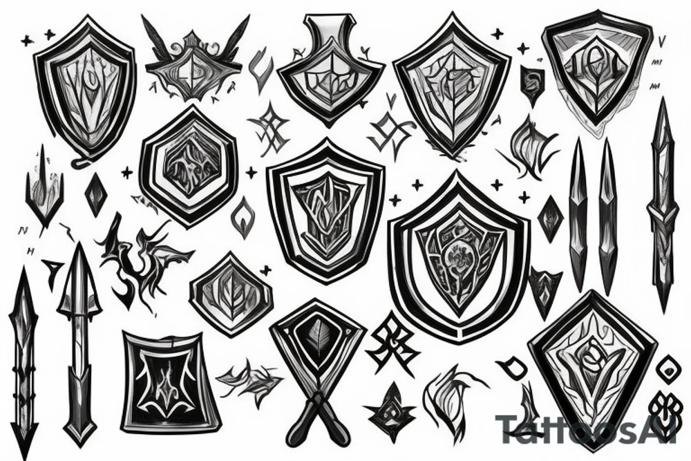 shield and sword crystal formation spells "keep" tattoo idea