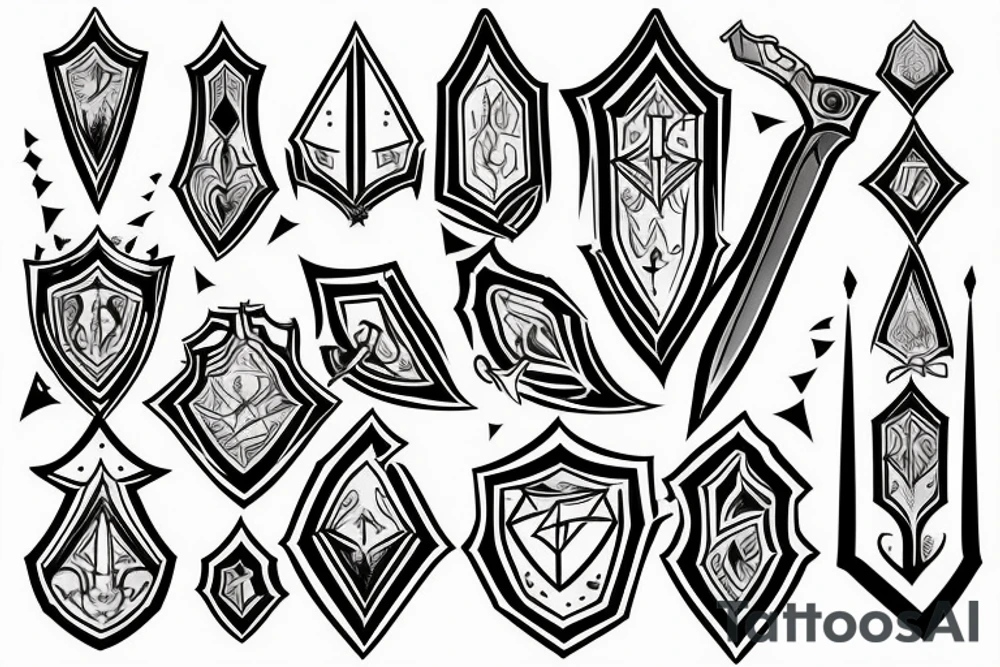 shield and sword crystal formation spells "keep" tattoo idea
