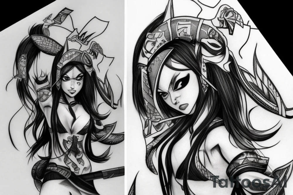 Akali from league of legends make it realistic tattoo idea