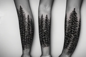 Wrap around forest tattoo(from wrist to elbow) with pine trees tattoo idea