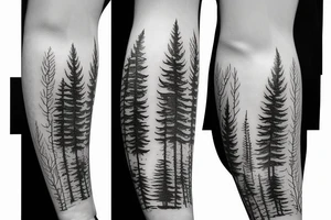 Wrap around forest tattoo(from wrist to elbow) with pine trees tattoo idea