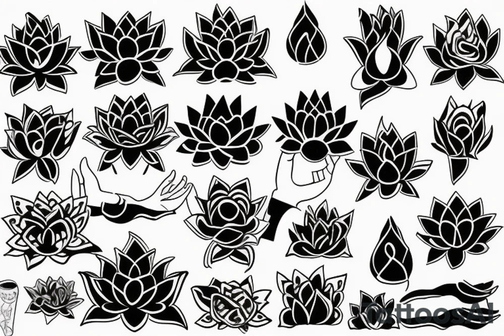 woman hand holding a black lotus tattoo idea