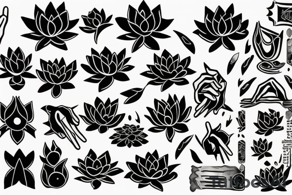 woman hand holding a black lotus tattoo idea