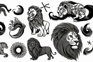 Lion, watch, beach waves and sand tattoo idea