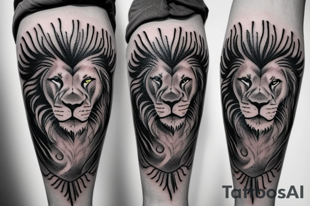 Lion, watch, beach waves and sand tattoo idea