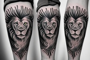 Lion, watch, beach waves and sand tattoo idea