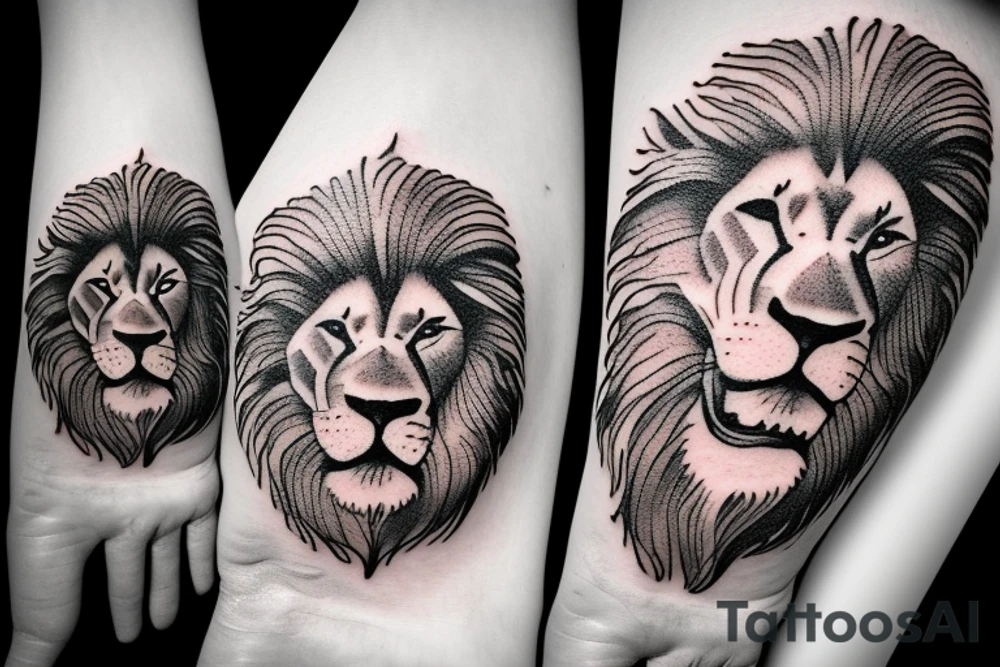 Lion, watch, beach waves and sand tattoo idea