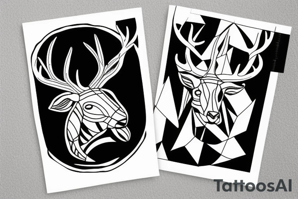 two stags divided bya black line tattoo idea
