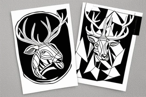 two stags divided bya black line tattoo idea