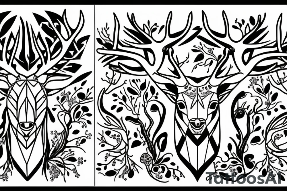 two stags divided by a black line tattoo idea