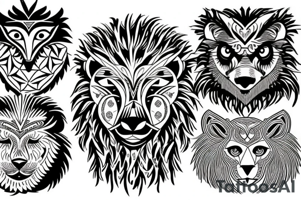 owl, lion, wolf tattoo idea