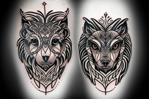 owl, lion and wolf combined in one tattoo. it could be also in a totem form. the tattoo will go on the shoulder tattoo idea