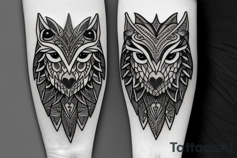 owl, lion and wolf combined in one tattoo. it could be also in a totem form. the tattoo will go on the shoulder tattoo idea