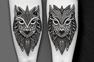 owl, lion and wolf combined in one tattoo. it could be also in a totem form. the tattoo will go on the shoulder tattoo idea