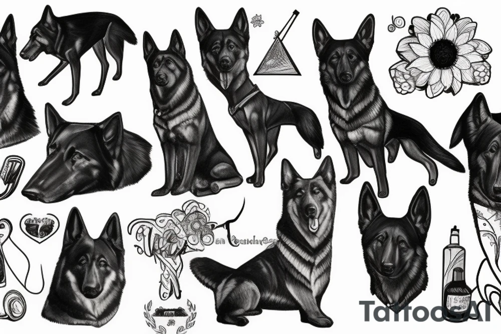 Black German shepherd tattoo idea