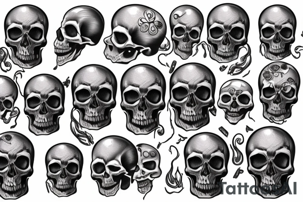 a skull with a transparent cranium on the background of the post-apocalypse tattoo idea