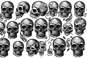 a skull with a transparent cranium on the background of the post-apocalypse tattoo idea