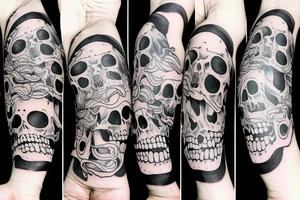 a skull with a transparent cranium on the background of the post-apocalypse tattoo idea