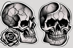 a skull with a transparent cranium on the background of the post-apocalypse tattoo idea