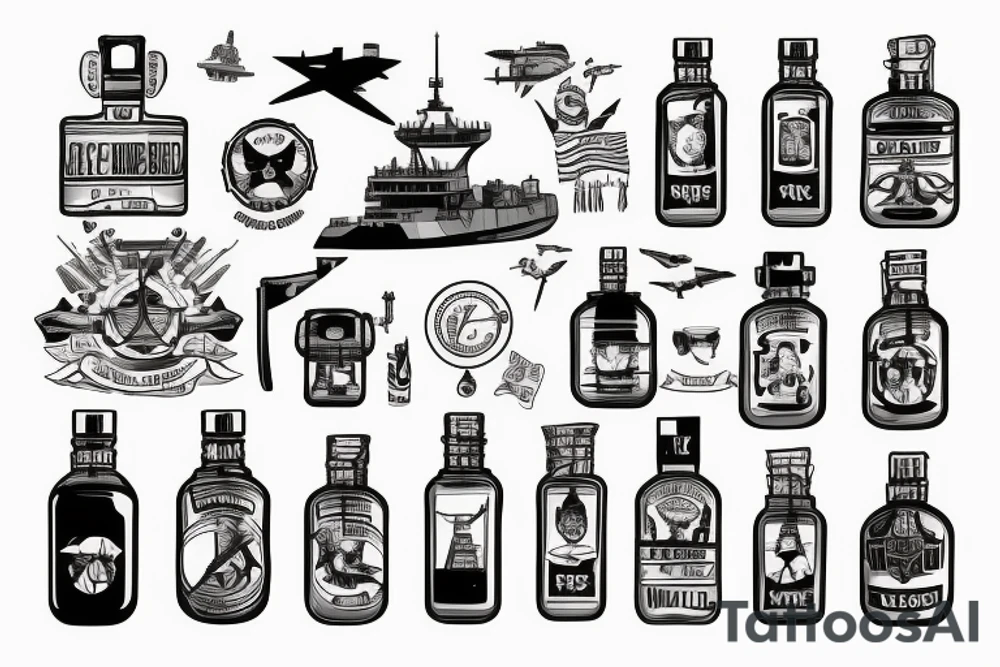 military ship in a bottle tattoo idea