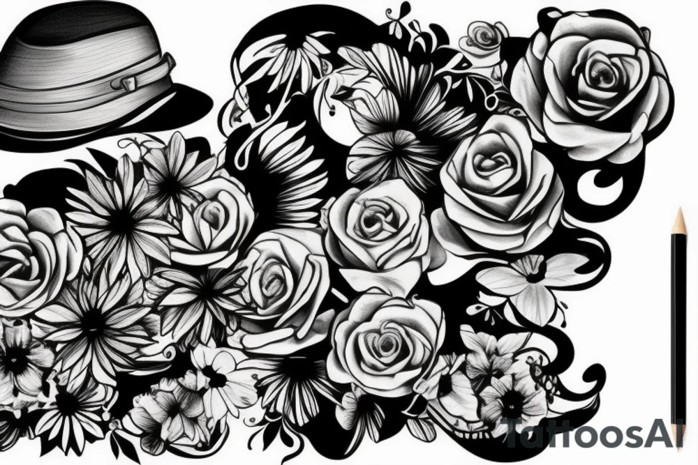 Cadet hat in flowers tattoo idea