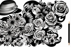 Cadet hat in flowers tattoo idea