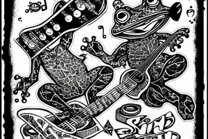 punk frog with a mohawk and a guitar on a skateboard tattoo idea